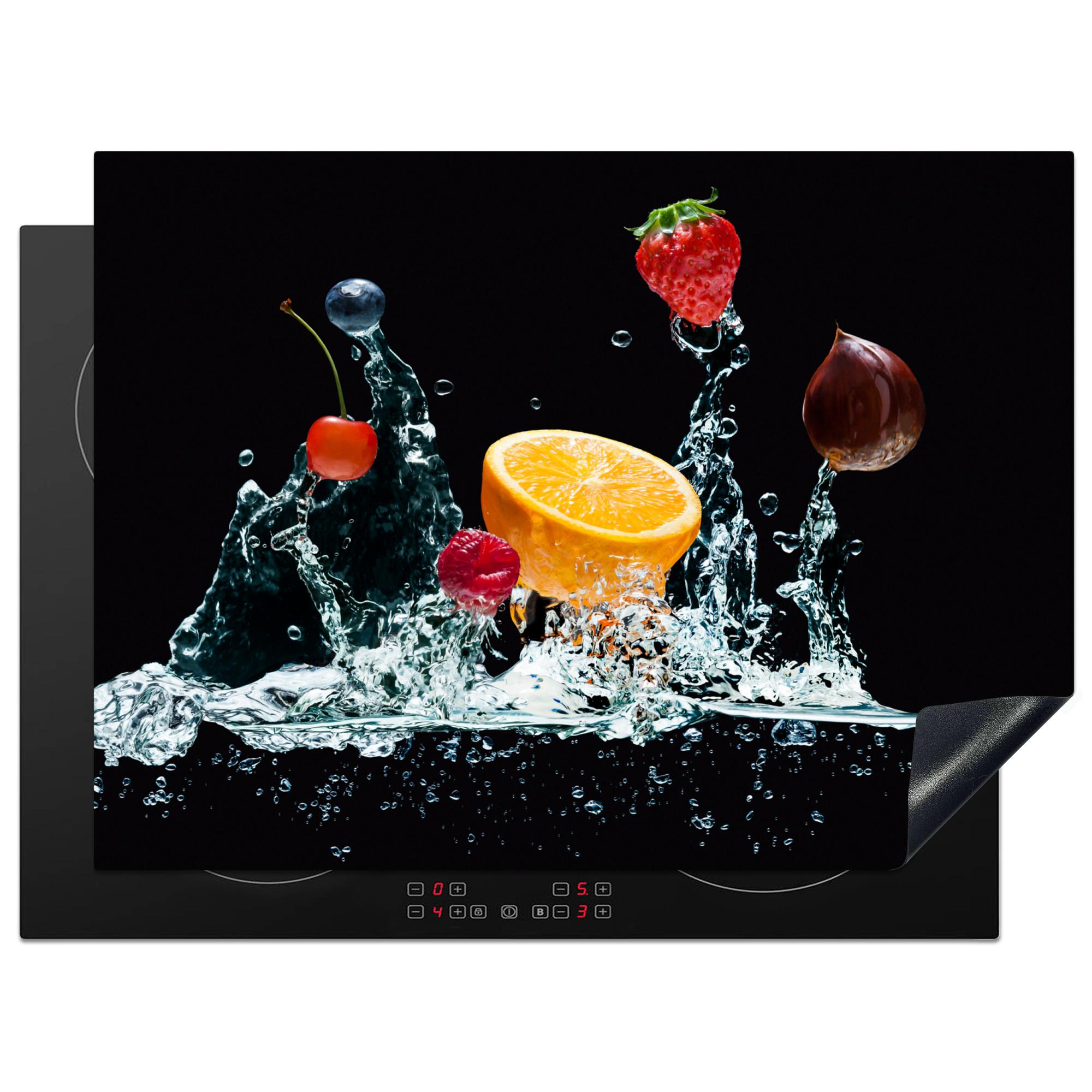 HERDABDECKPLATTE Wasser - Obst - Orange - Erdbeere - Kirsche - Schwarz Herdabdeckung Induktionsfeld 70x52 cm - Orange, Kunststoff (70/52/0.2cm) - MuchoWow