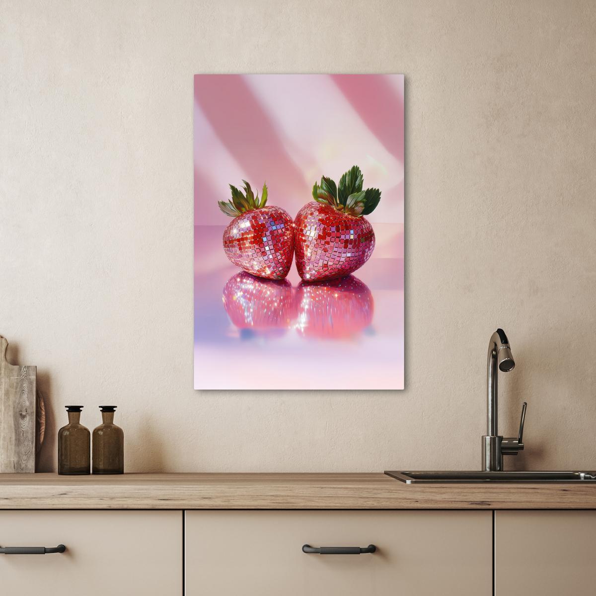 LEINWANDBILD Disco - Obst - Glitzer - Erdbeere Wanddeko 40x60 cm - Pink, Textil (40/60cm) - MuchoWow