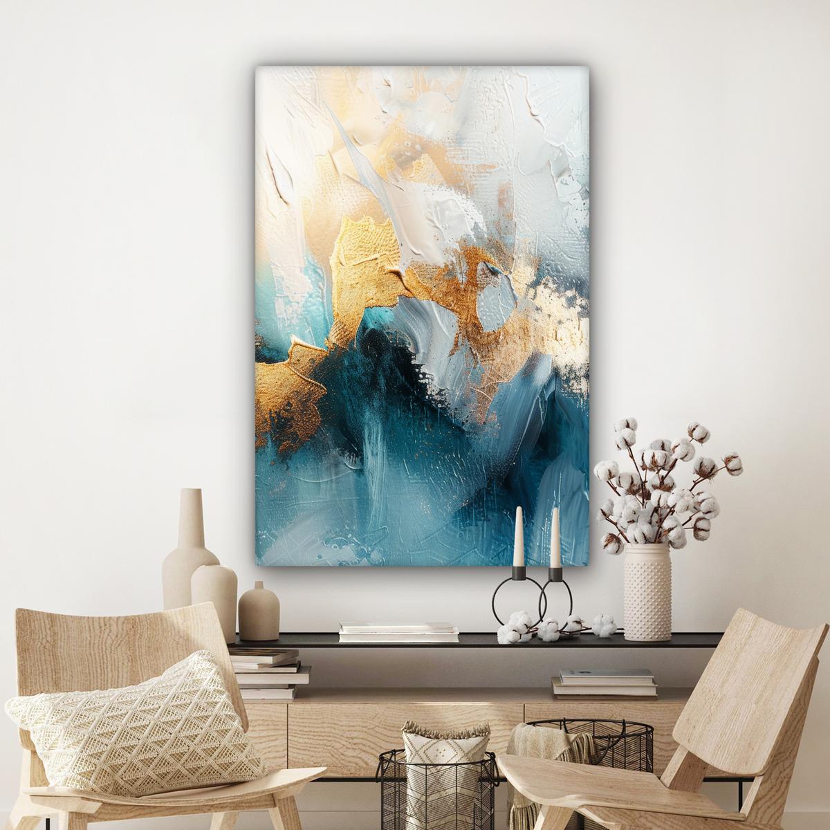 LEINWANDBILD Abstrakt - Kunst - Gold - Blau Deko XXL 80x120 cm - Petrol, Textil (80/120cm) - MuchoWow