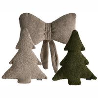DEKOKISSEN 3er-Set Dunkelgrün 30/35 cm Winterland - Beige/Grün, Textil (30/35cm) - Beliani