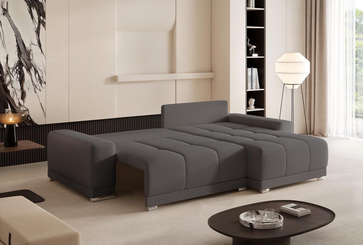ECKSOFA TARA mit Schlaffunktion und Bettkasten Dunkelgrau - Chromfarben/Dunkelgrau, Kunststoff/Textil (261/178cm) - Idohome