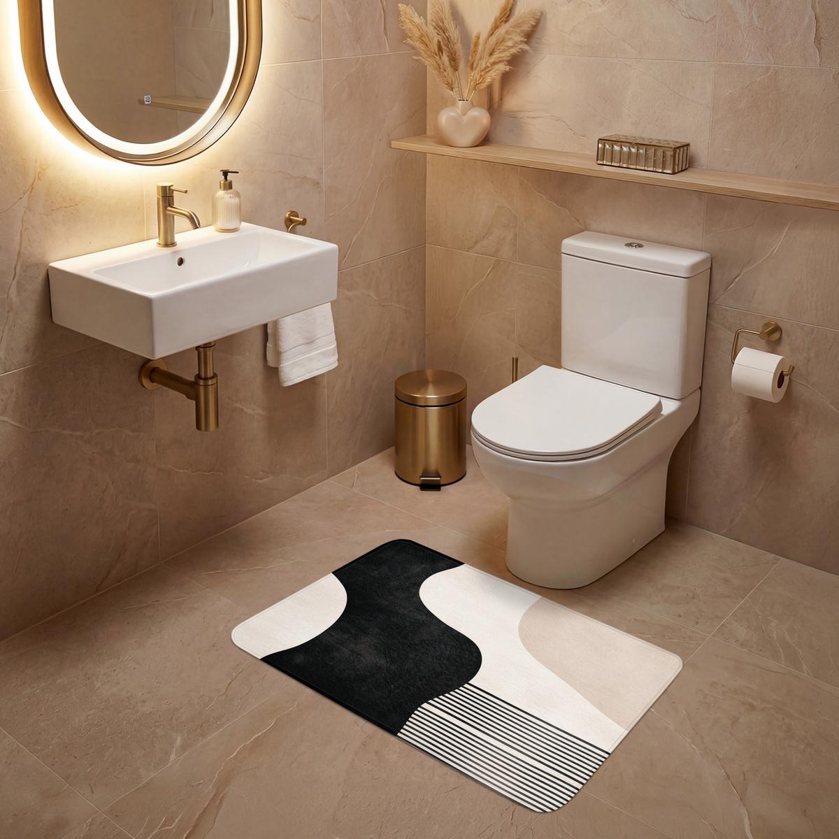 WC-VORLEGER Abstrakt - Japandi - Beige - Modern Toilettenteppich 80x50 cm - Beige, Textil (80/1cm) - OnlyWow