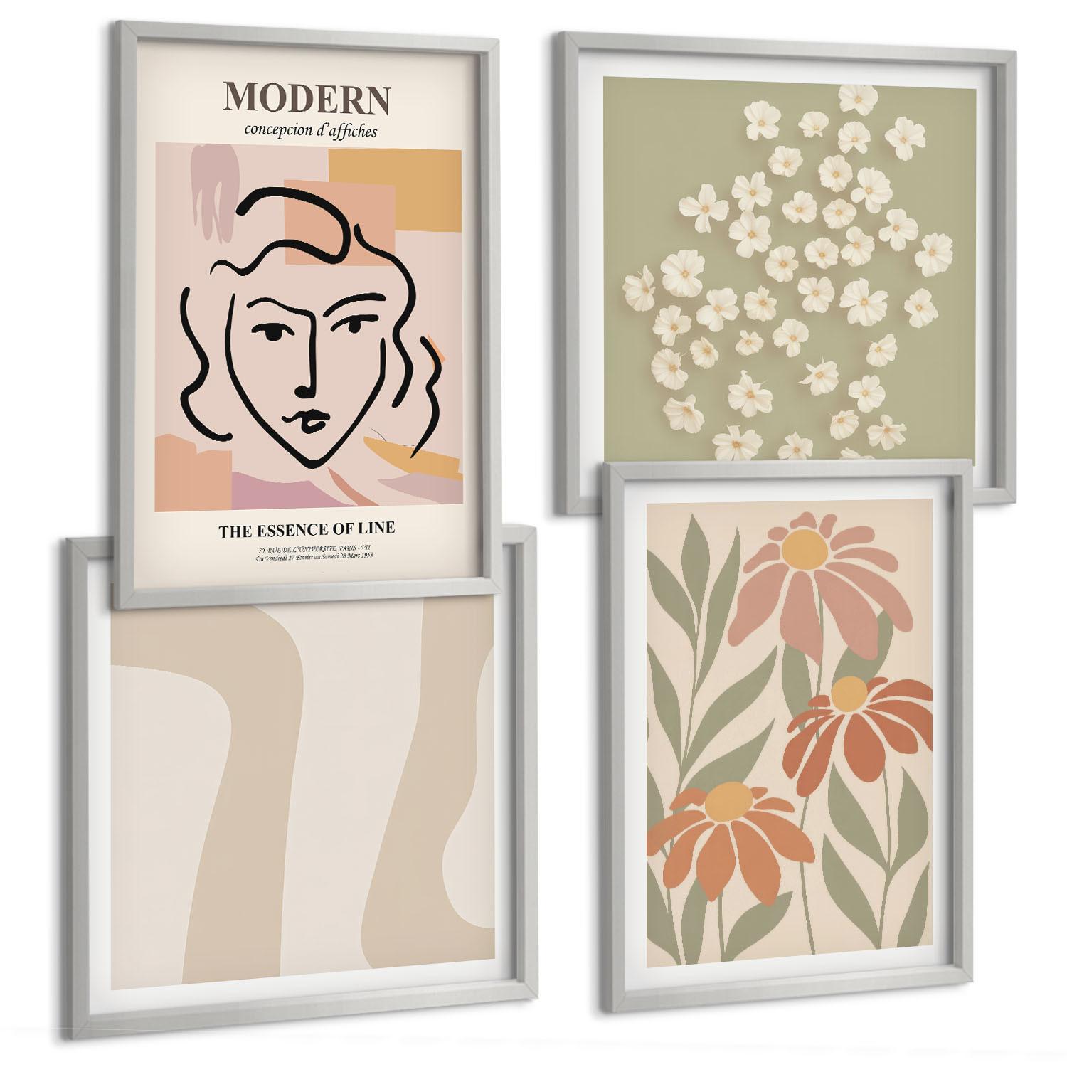 BILDER SET 4er Set - 50x50 cm & 40x60 cm Silberner Rahmen - Moderne abstrakte Frau - Silberfarben, Kunststoff (50/50cm) - TULUP