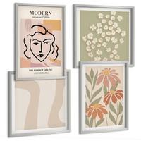 BILDER SET 4er Set - 50x50 cm & 40x60 cm Silberner Rahmen - Moderne abstrakte Frau - Silberfarben, Kunststoff (50/50cm) - TULUP