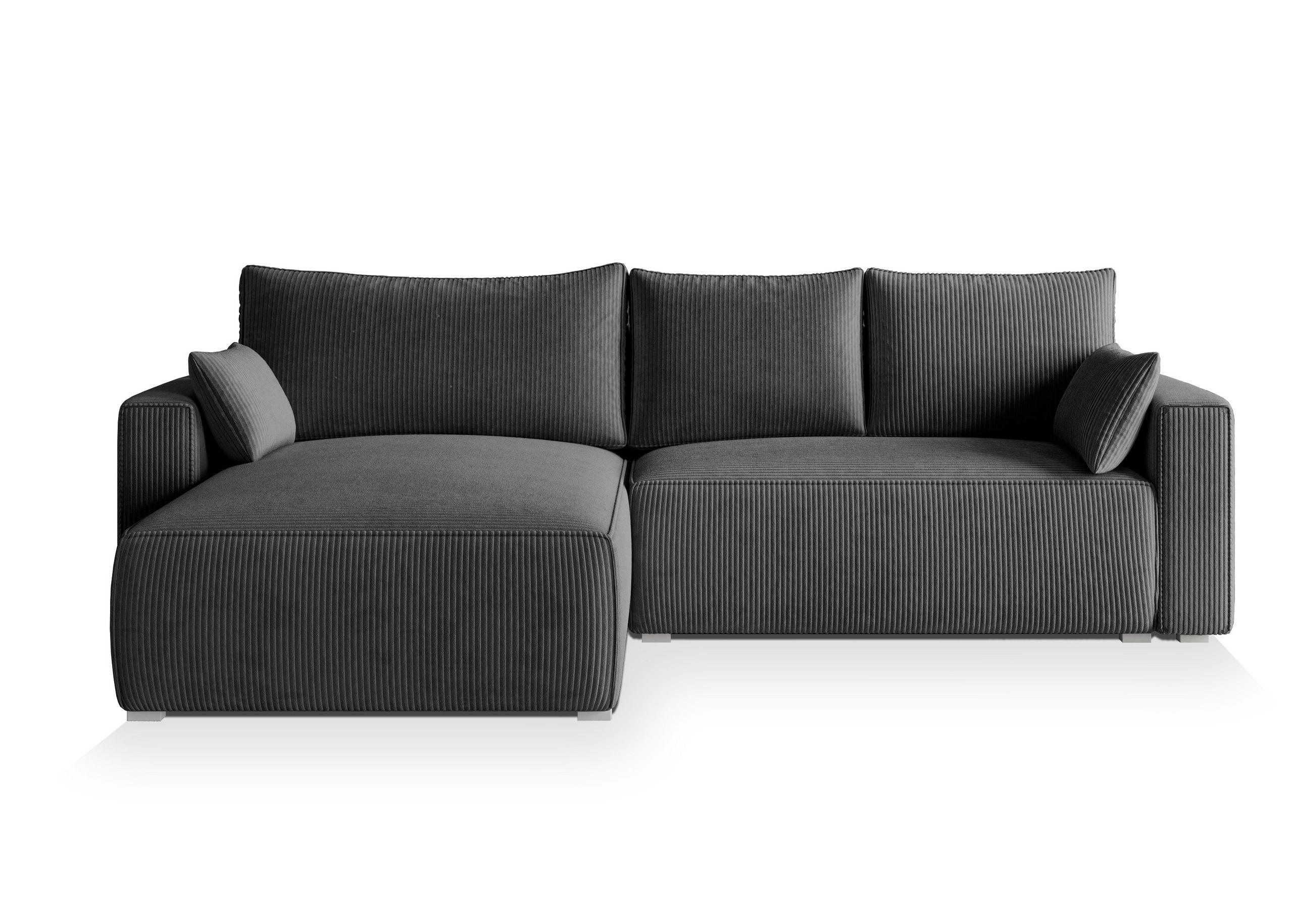 ECKSOFA FORIL P Graphitfarben Kordstoff mit Schlaffunktion - Graphitfarben/Grau, Holz/Kunststoff (265/178cm) - MASSENO