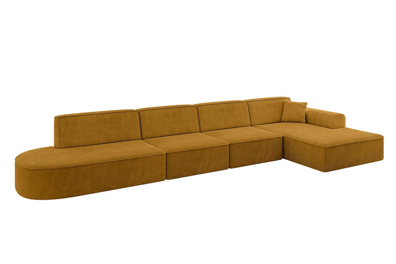 ECKSOFA Ottomane Rechts IREA-L3-v3 - 412x165x77 cm Senfgelb - Grün, Holzwerkstoff/Textil (412/165cm) - ALTDECOR