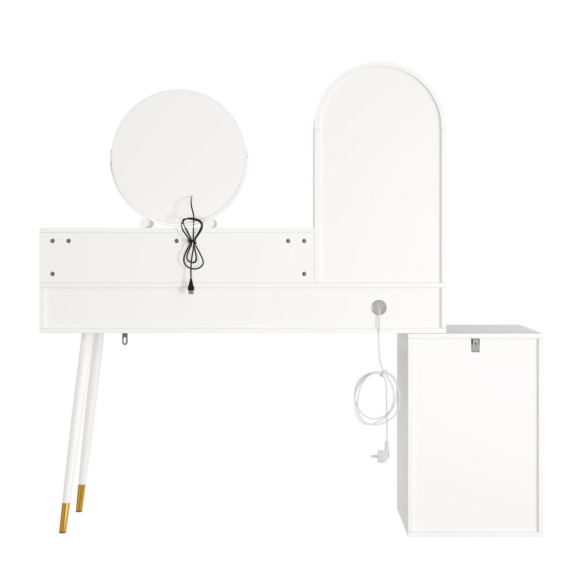 SCHMINKTISCH Weiß mit LED-Spiegel, Ladestation & Glasplatte - Weiß, Holzwerkstoff (140/140/40cm) - Urban Meuble