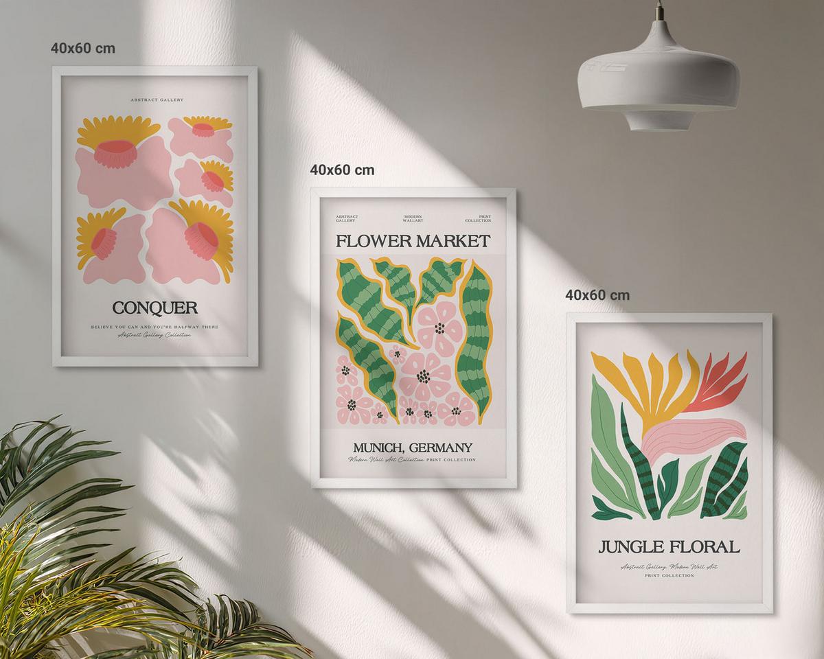 BILDER SET 3er Set - 40x60 cm Weißer Rahmen - Blumen und Blätter – moderne Poster - Weiß, Kunststoff (40/60cm) - TULUP