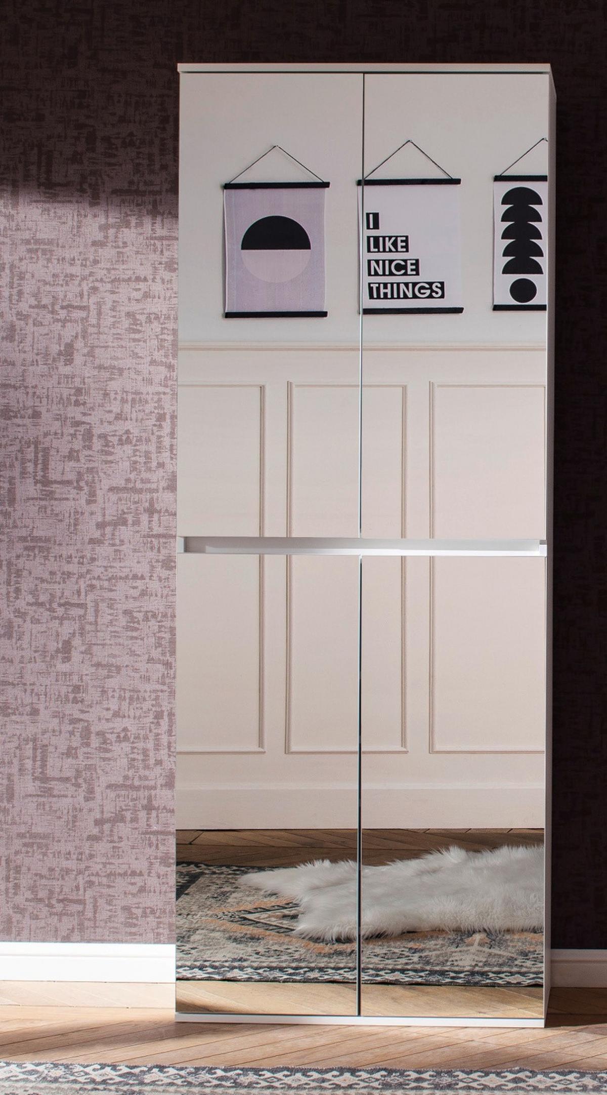 GARDEROBENSCHRANK weiß 74 x 191 cm, Schuhschrank mit Spiegeltüren - Weiß, Glas/Holzwerkstoff (74/191/34cm) - Top.Furn