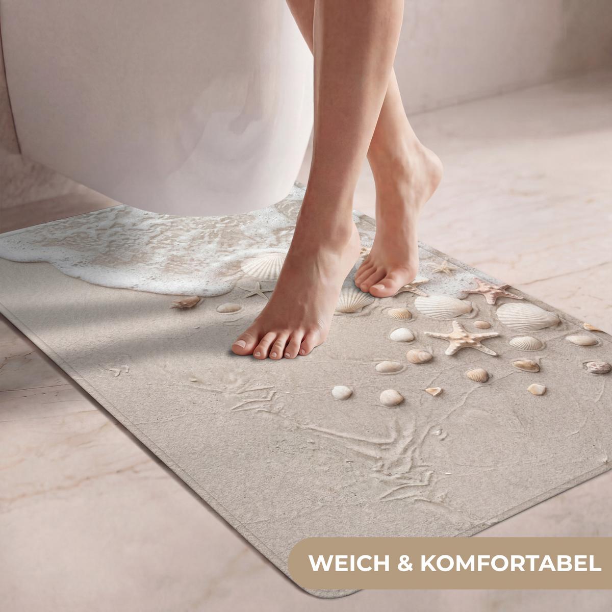 WC-VORLEGER Muscheln - Seesterne - Strand Toilettenvorleger 60x90 cm - Sandfarben, Textil (60/1cm) - OnlyWow