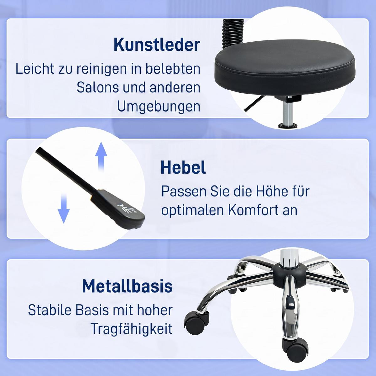 DREHHOCKER Kunstleder Schwarz - Silberfarben/Schwarz, Kunststoff/Metall (51/93/46cm) - HOMCOM