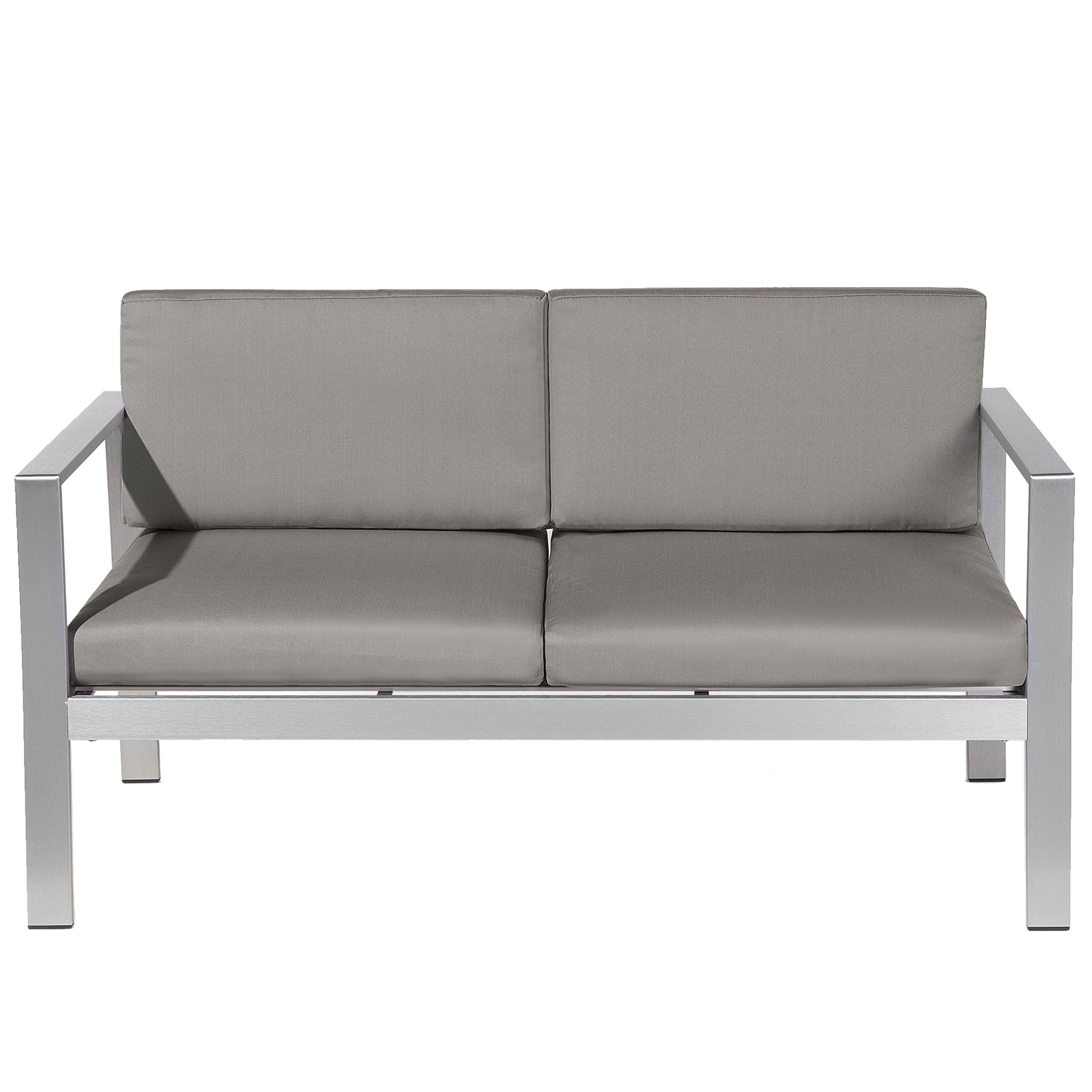 GARTENSOFA Aluminium 2-Sitzer Auflagen dunkelgrau Salerno - Dunkelgrau, Metall (142/80/70cm) - Beliani