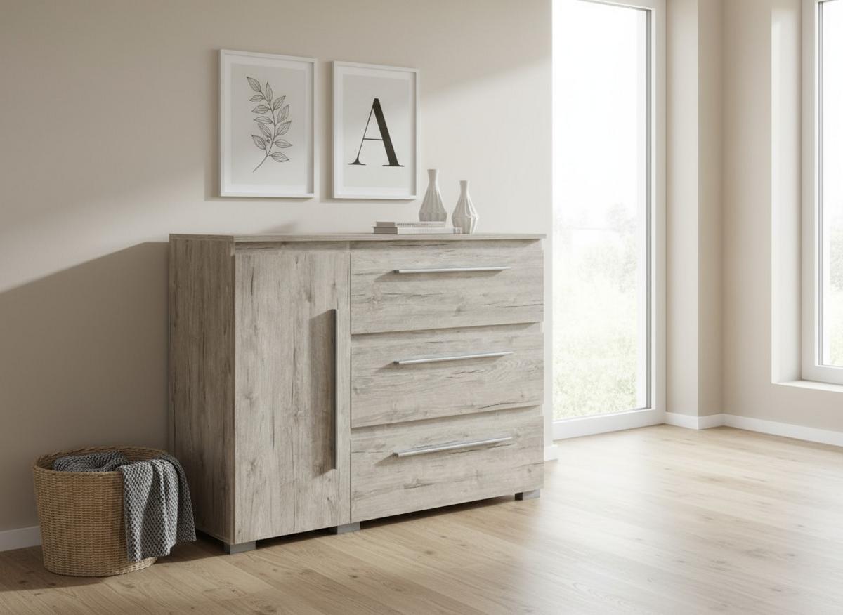 KOMMODE Bali 127/92/50 cm Eiche Sand - Sandfarben/Eichefarben, Holzwerkstoff/Kunststoff (127/92/50cm) - arthur berndt