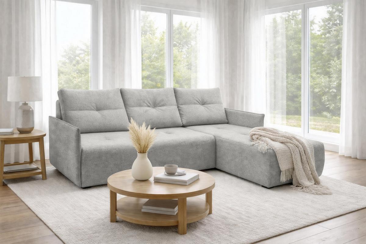 ECKSOFA L Form Damascus Hellgrau 212/143/88 cm Rechts mit Schlaffunktion - Hellgrau/Schwarz, Kunststoff/Textil (212/143cm) - AX Living