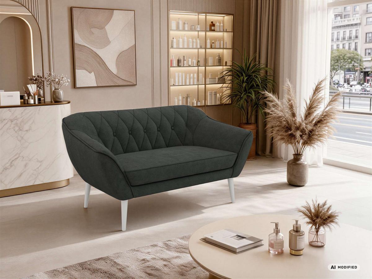 2-SITZER-SOFA PIRS - Dunkelgrau Stukture - Weiße Beine - Dunkelgrau/Graphitfarben, Holzwerkstoff/Textil (140/75/74cm) - MKS