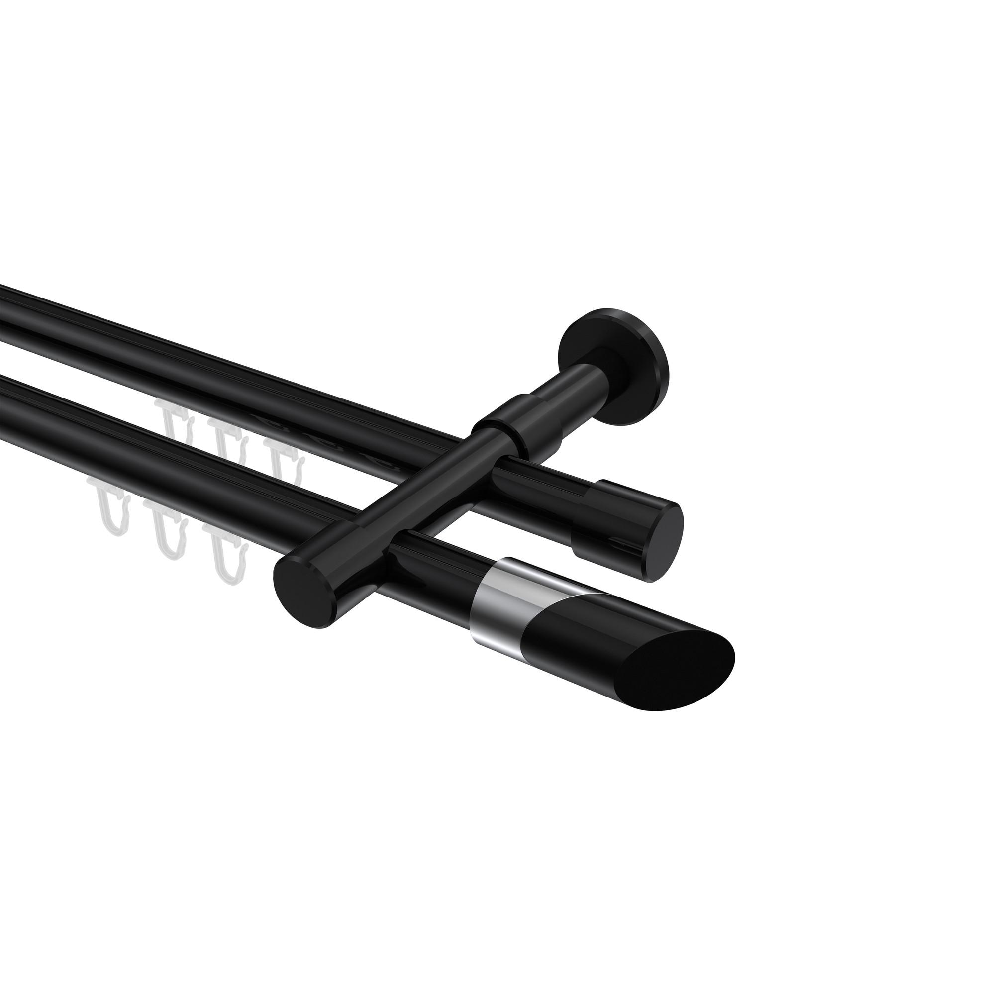 GARDINENSTANGE INNENLAUF Prestige Verano 200 cm, 2-läufig, 20 mm Ø Schwarz - Chromfarben/Schwarz, Metall (200cm) - INTERDECO