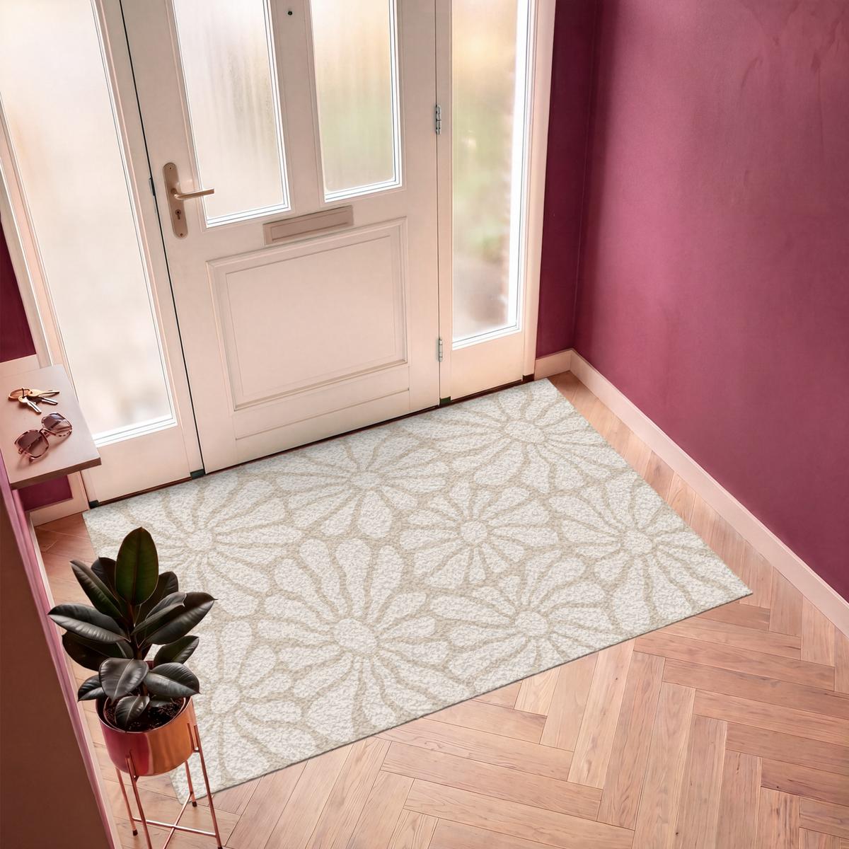 FUSSMATTE Floral - Druck - Beige - Braun - Minimalistisch Schmutzfangmatte 180x120 cm - Sandfarben, Kunststoff (180/0.4cm) - MuchoWow