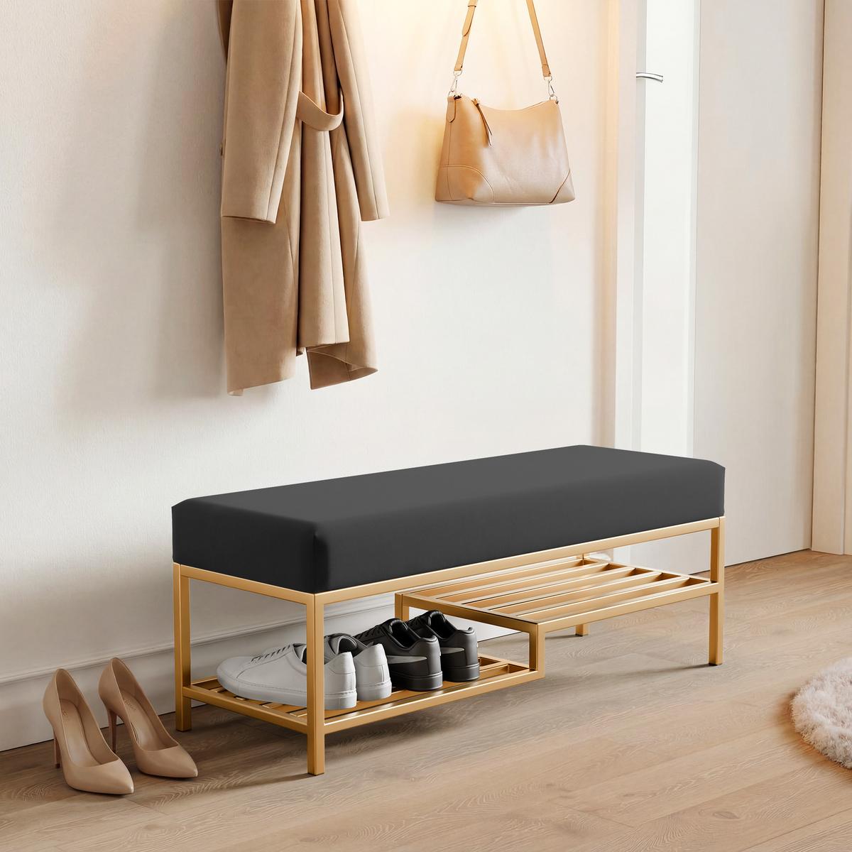 POLSTERBANK STEP 100 cm Gold / Schwarz ,Metallgestell - Schwarz, Textil/Metall (100/45/35cm) - Idohome