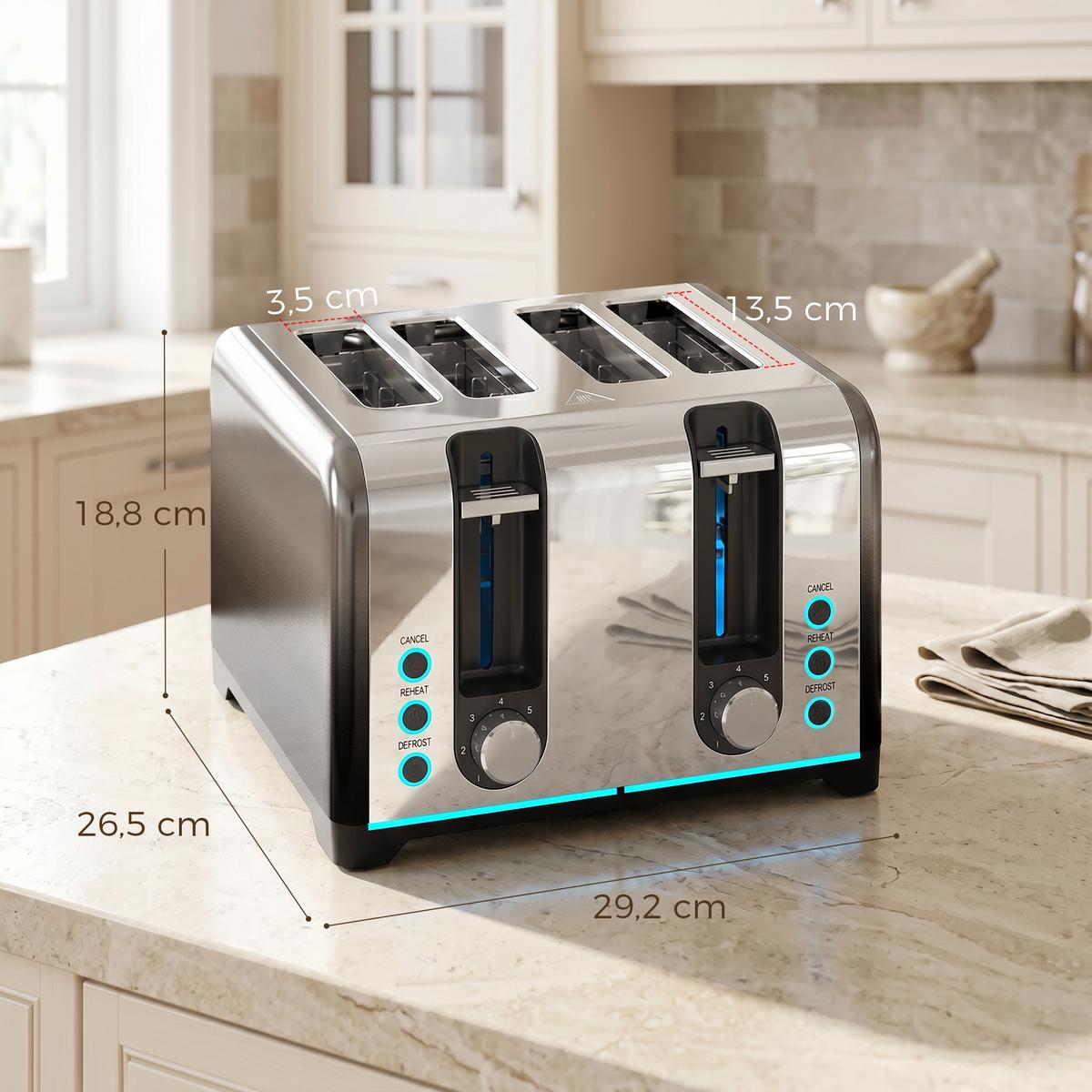 TOASTER Stahl Schwarz - Schwarz, Metall (15.6/18.9/26.4cm) - HOMCOM