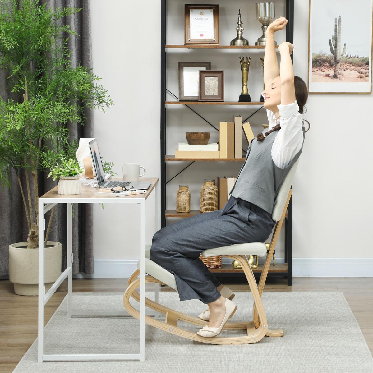 ERGONOMISCHER Kniestuhl, Kniehocker Gesundheitsstuhl für Zuhause, Büro Creme - Creme, Holz/Textil (51/93/84cm) - HOMCOM
