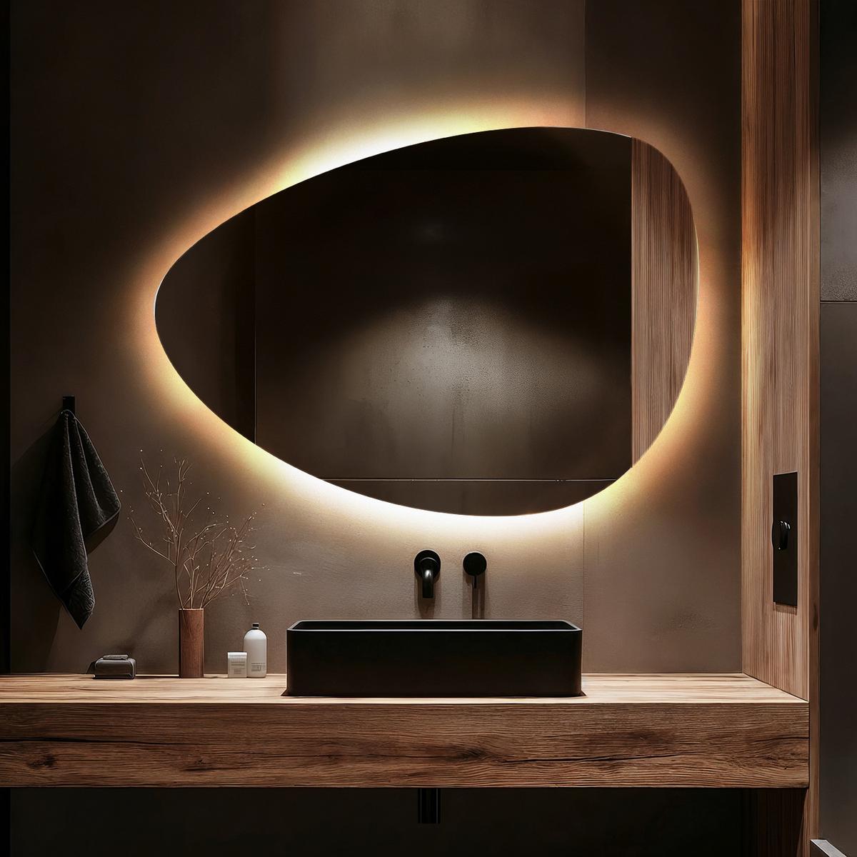 LED SPIEGEL 57x80 cm asymmetrisch 3000K - Gelb, Glas (57/80/0.4cm) - TULUP