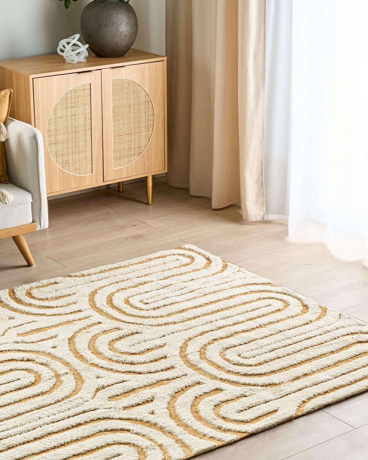 TEPPICH Gelb 160/230 cm Baumwolle Perai - Gelb/Weiß, Textil (160/230cm) - Beliani