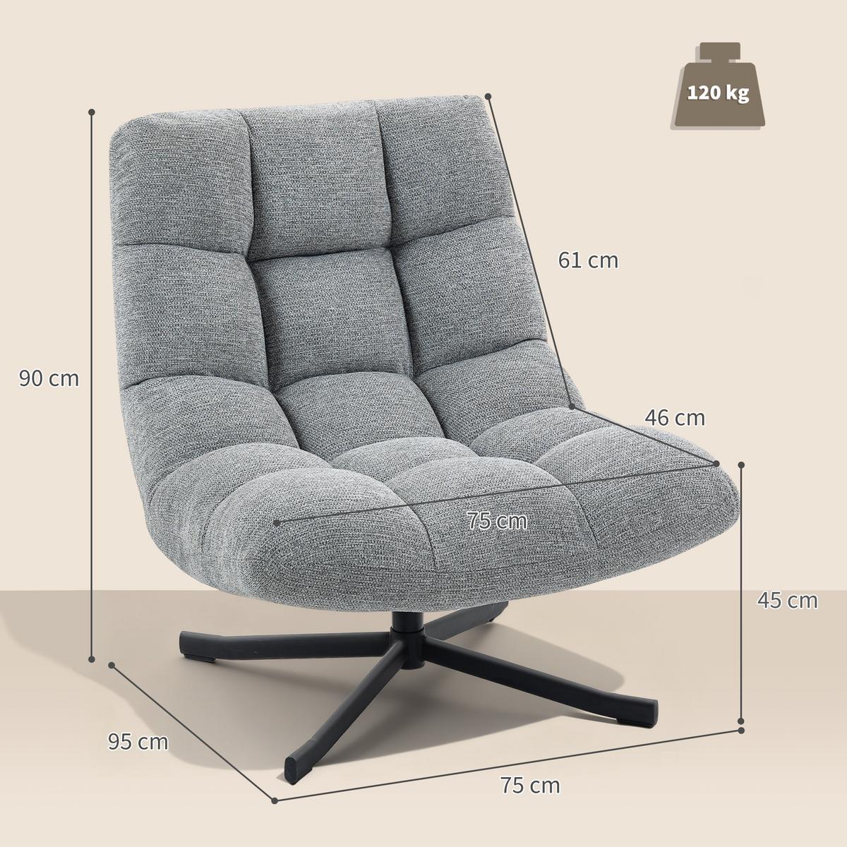 LOUNGESESSEL Chenille Stahl Grau - Grau, Textil/Metall (75/90/95cm) - HOMCOM
