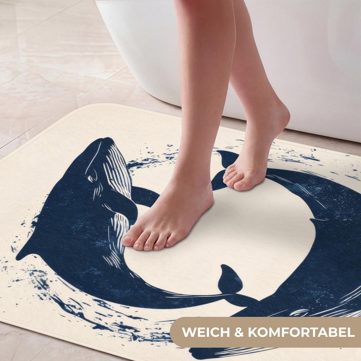 BADEMATTE Wale - Spritzer - Kreis - Dunkelblau 60x90 cm - Dunkelblau, Textil (60/90cm) - OnlyWow