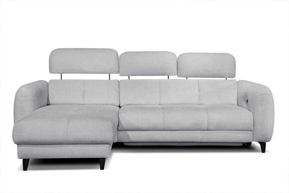ECKSOFA SVEN 3-Sitzer, 1 Relax XL, verstellbare Kopfstützen, hellgrau - Hellgrau/Schwarz, Holzwerkstoff/Textil (256/163cm) - Wozimo