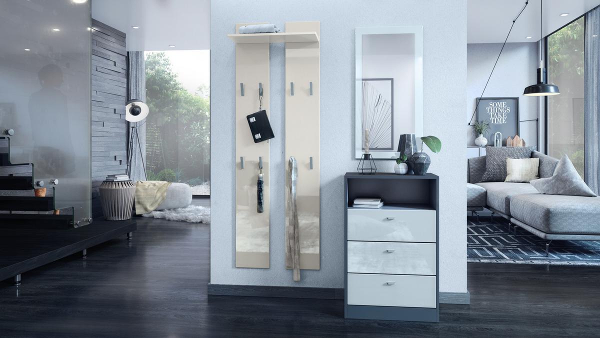 GARDEROBENPANEEL Wandpaneel Creme Hochglanz - Creme, Holzwerkstoff (57/170/20cm) - Vladon