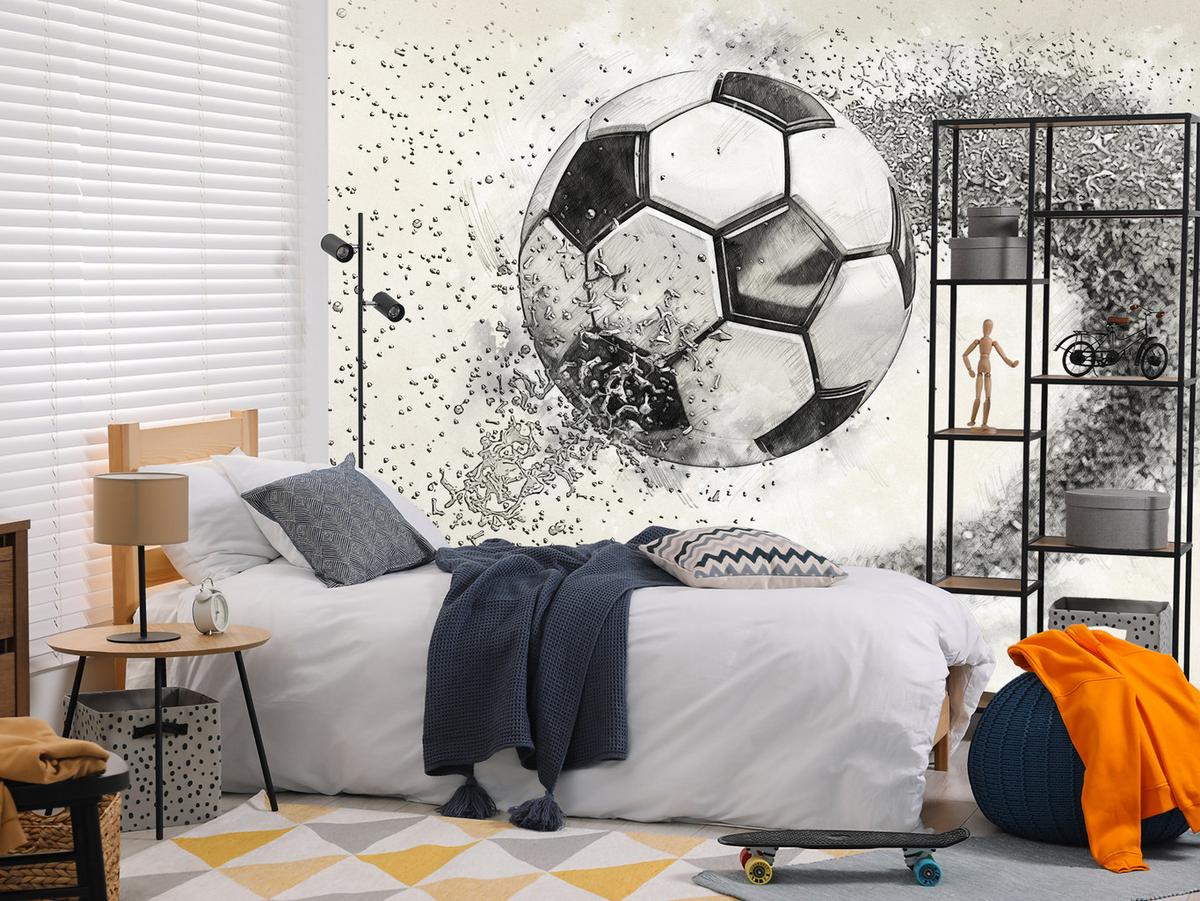 FOTOTAPETE für Kinderzimmer Abstrakter Sand Fußball Sport 200x140 - Beige/Creme, Papier (200/140cm) - Muralo