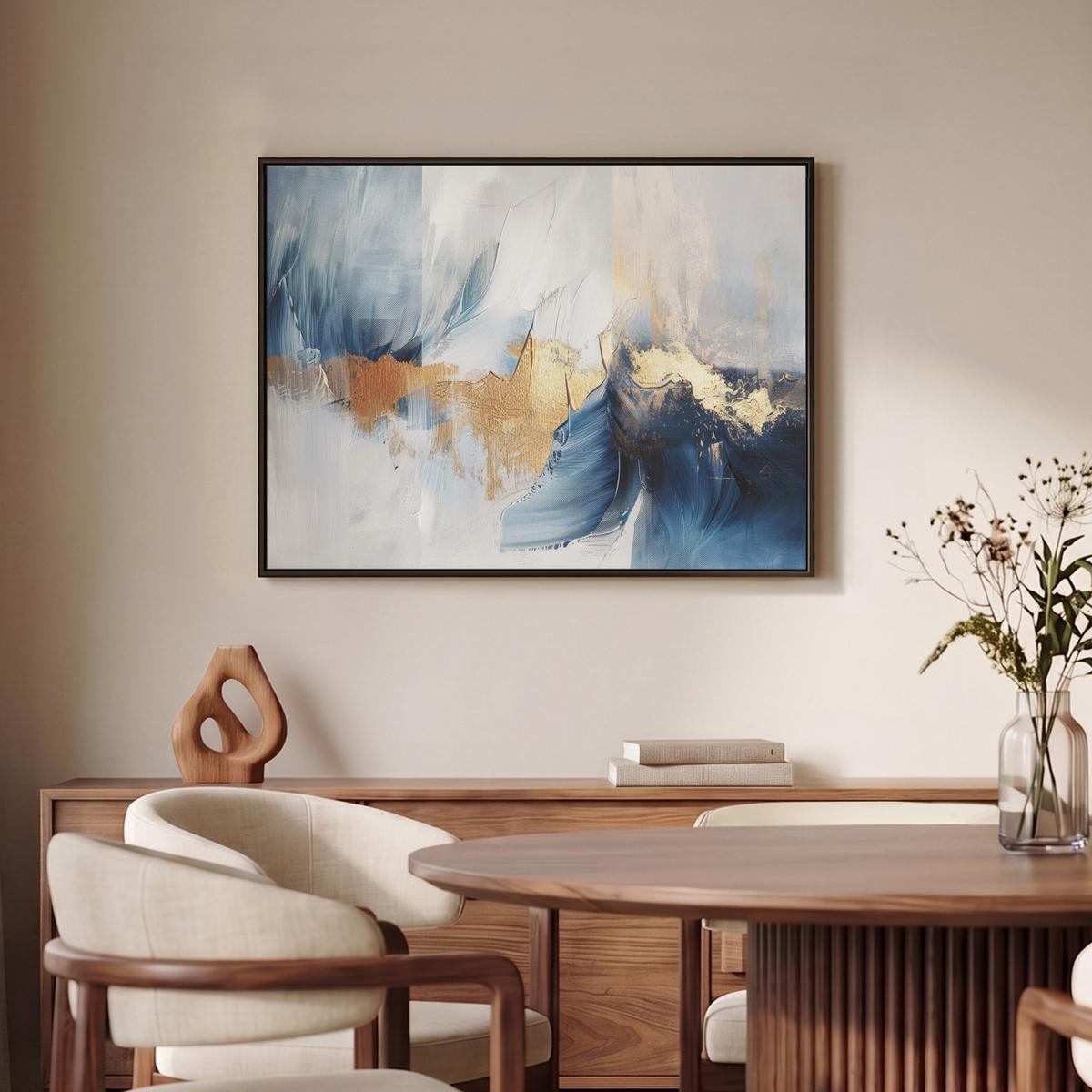 LEINWAND Bilder mit Rahmen - Gold - Blau - Aquarell - Kunst - Modern - 70x50 - Hellblau, Textil (70/50cm) - MuchoWow