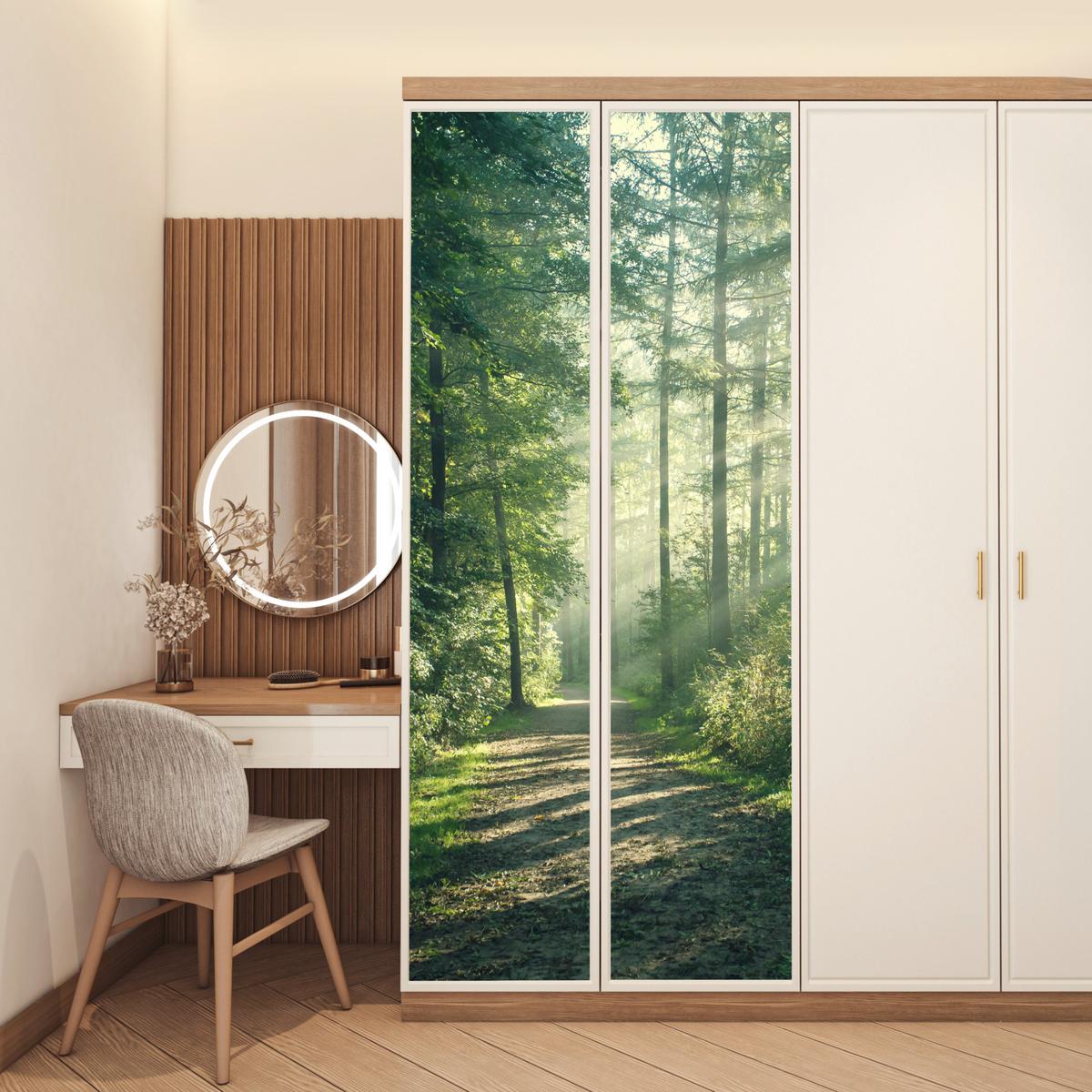 TÜRAUFKLEBER Wald - Weg - Sonne - Bäume - Grün - Natur 90x235 cm - Türtapete - Waldgrün, Kunststoff (90/0.1cm) - MuchoWow