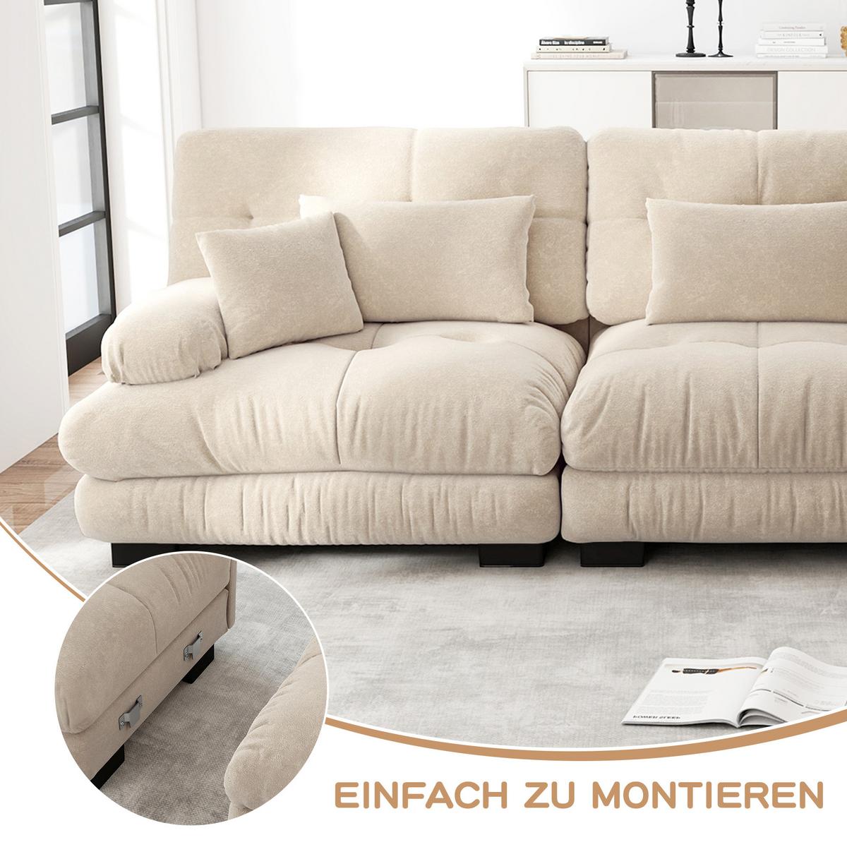 ECKSOFA Modulares 313cm Chenille Cloud-Sofa mit Ottoman für das Wohnzimmer - Cappuccino, Textil (313/145cm) - Urban Meuble