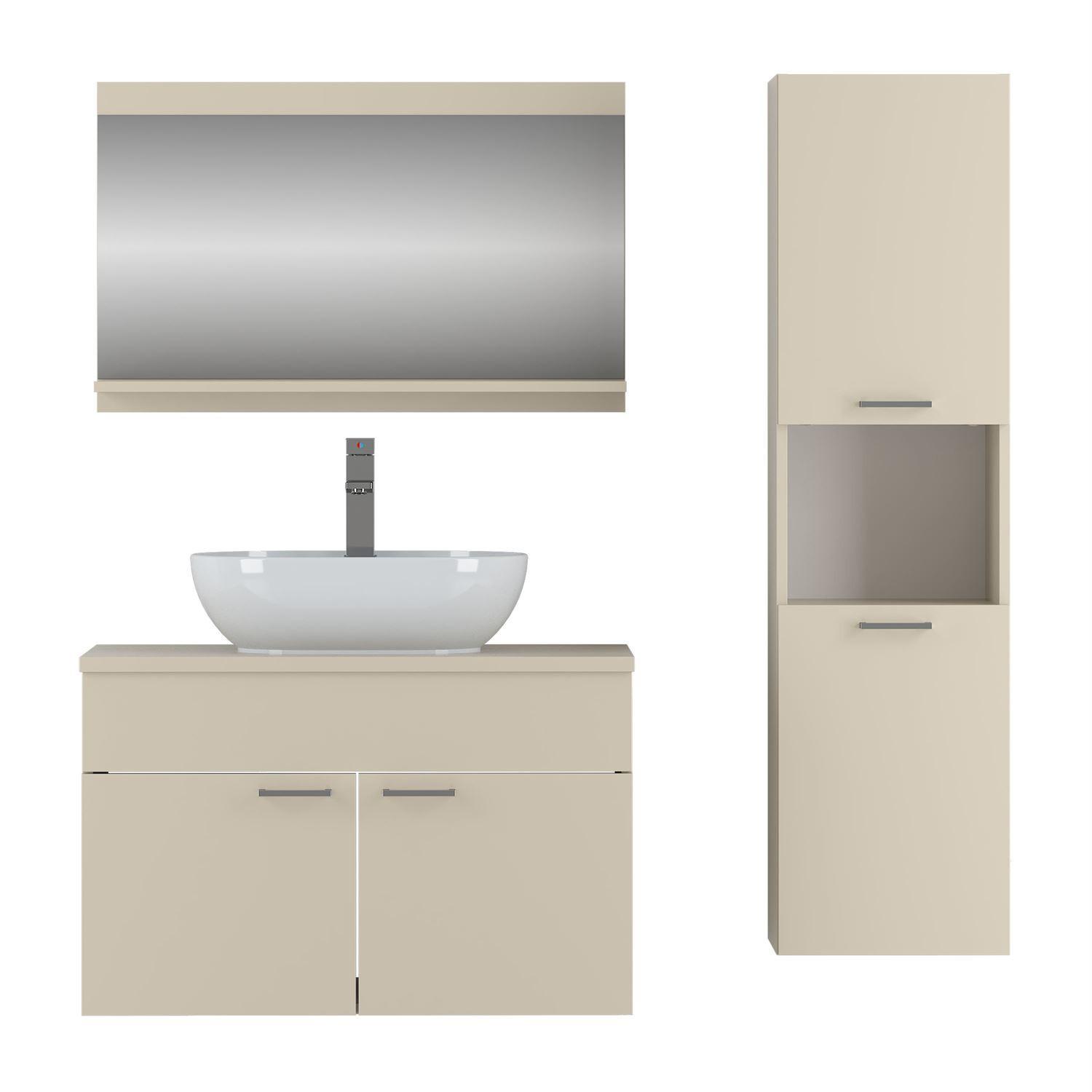 BADMÖBEL-SET LUMIRE Kaschmir Matt mit Spiegel - Beige, Holzwerkstoff (80/52/46cm) - Lookway