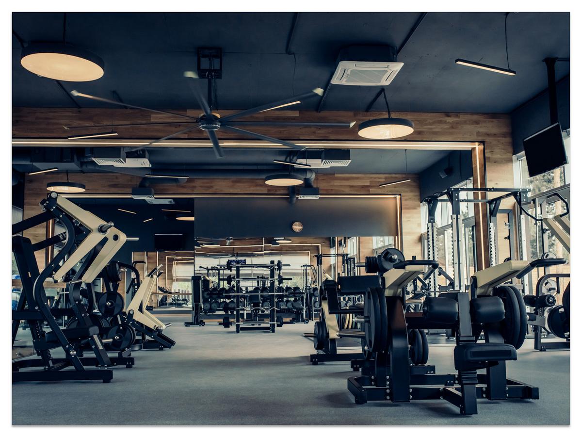 FOTOTAPETE Modernes Fitnessstudio Trainingsgeräte Sport 200x140 - Schwarz/Braun, Papier (200/140cm) - Muralo