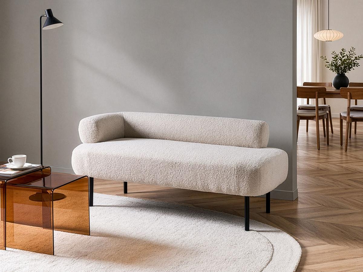 CHAISELONGUE-LINKSSEITIGE Bouclé Cremeweiß Mirmande - Creme/Schwarz, Textil (153/65/70cm) - Beliani