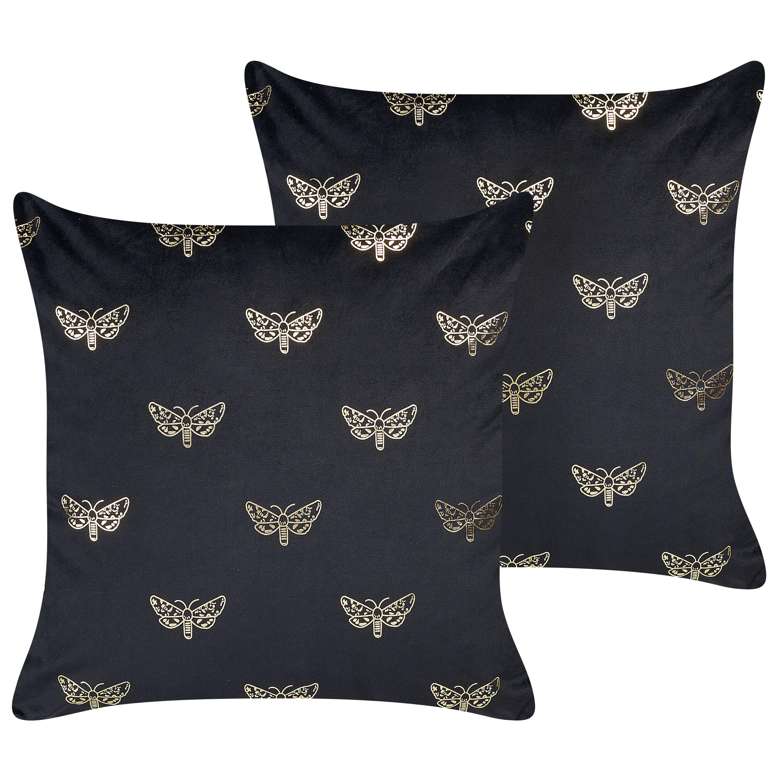 DEKOKISSEN 2er-Set Schwarz 45/45 cm Yuzuri - Schwarz, Textil (45/45cm) - Beliani