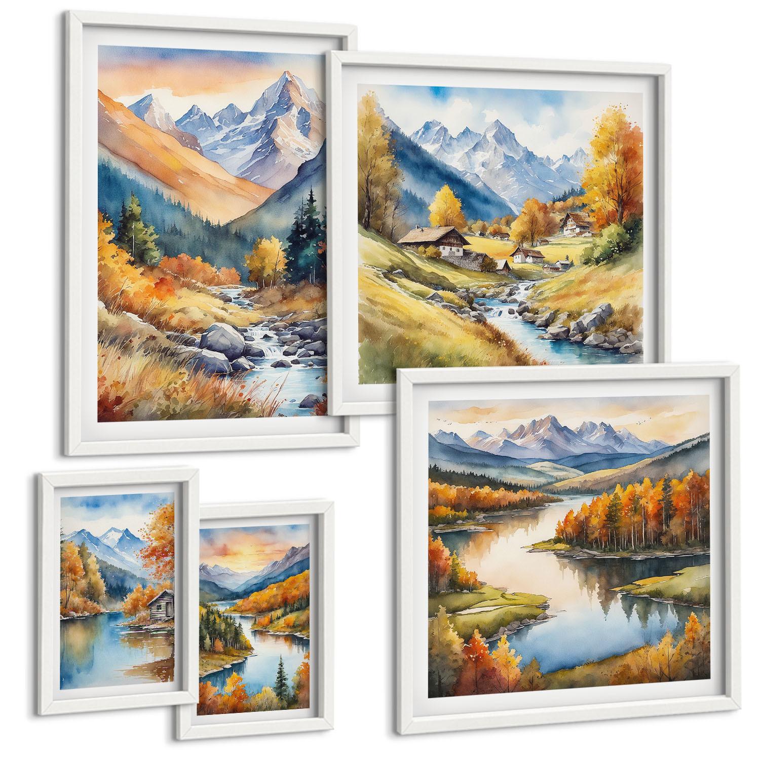 BILDER SET 5er Set - 50x50 cm & 20x30 cm & 40x60 cm Weißer Rahmen - Ansichten der Zitronenarchitektur von Positano - Weiß, Kunststoff (40/60cm) - TULUP