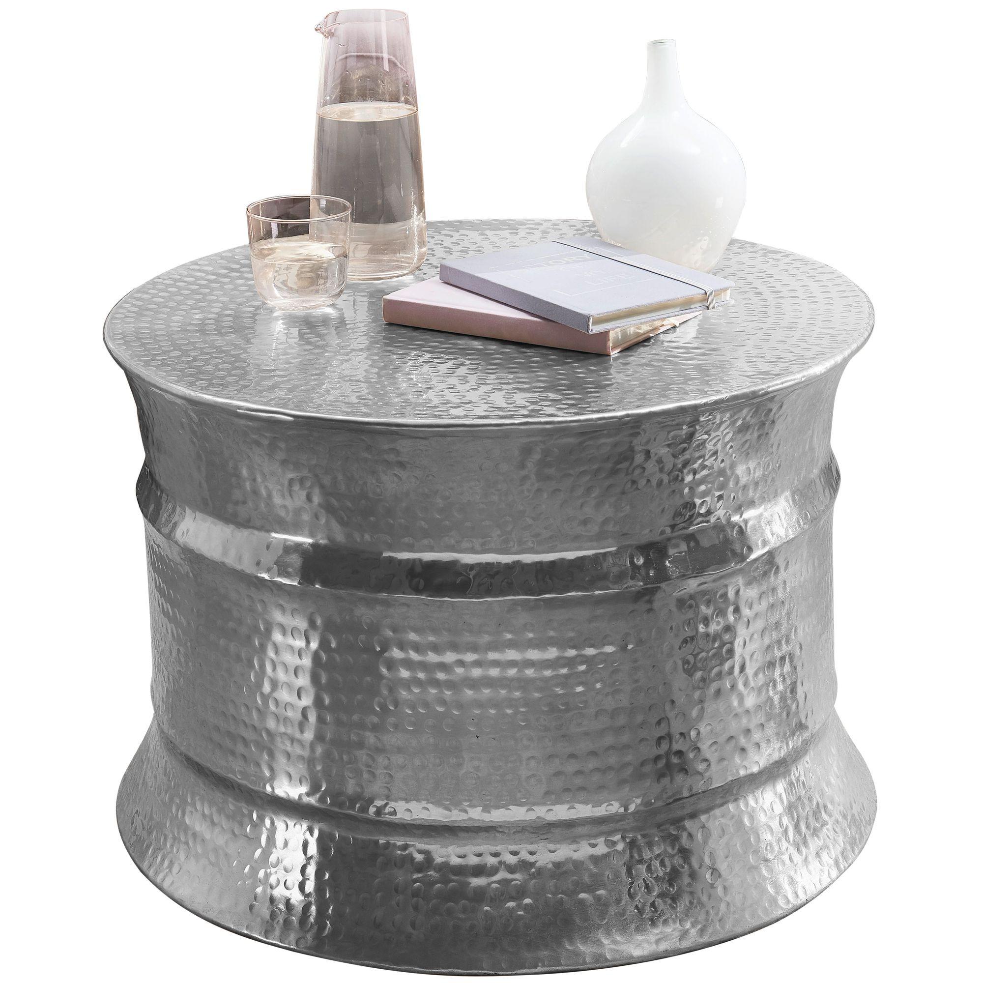COUCHTISCH rund in Silber, Aluminium, orientalisches Design, 62x41x62cm - Silberfarben, Metall (62/62/41cm) - KADIMA DESIGN