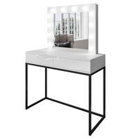 SCHMINKTISCH BLANCO LOFT mit Spiegel und Beleuchtung Weiß Hochglanz PUSH OPEN - Weiß Hochglanz/Schwarz, Holzwerkstoff (100/146/42cm) - Lookway