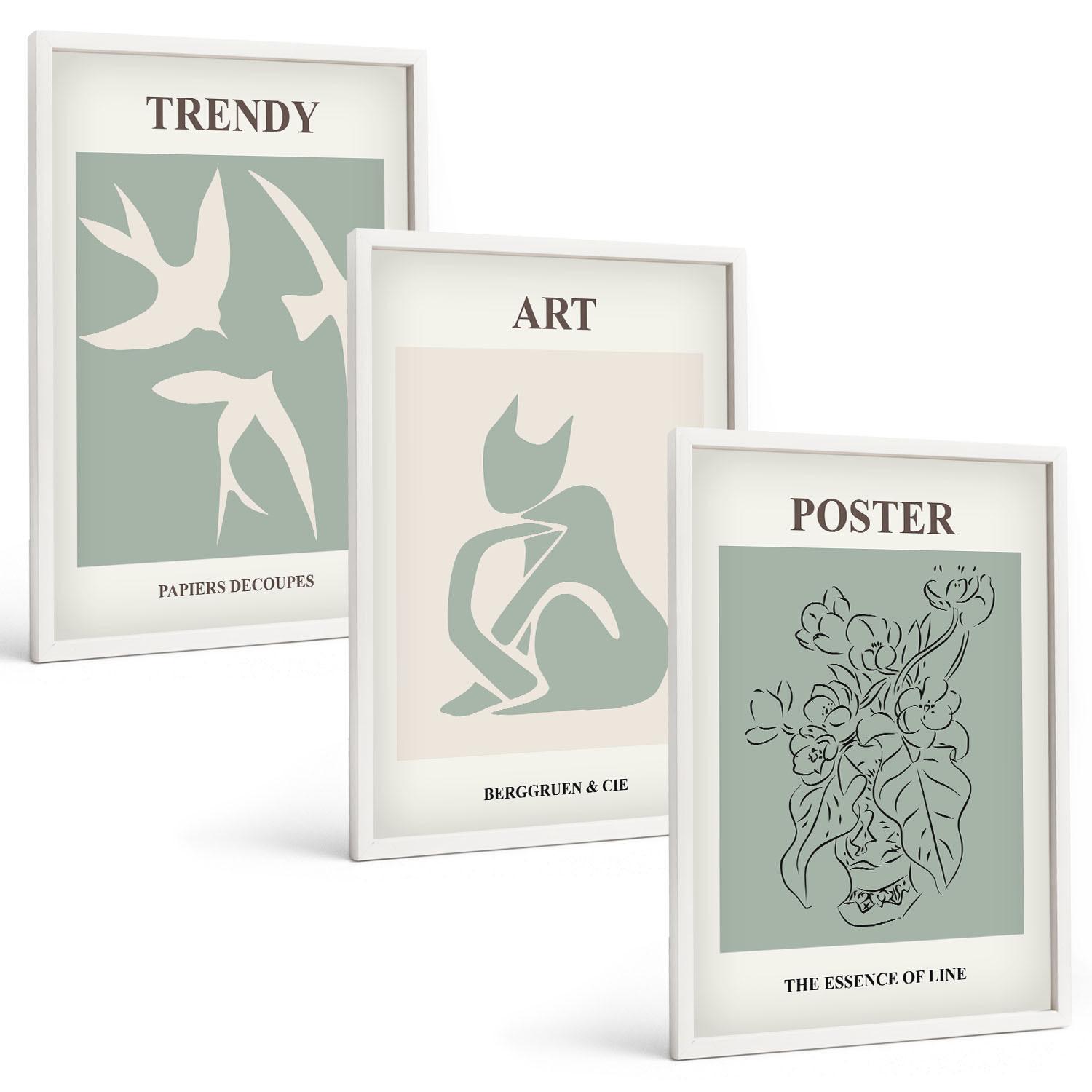 BILDER SET 3er Set - 40x60 cm Weißer Rahmen - Matisses stilvolle Illustrationen - Weiß, Kunststoff (40/60cm) - TULUP