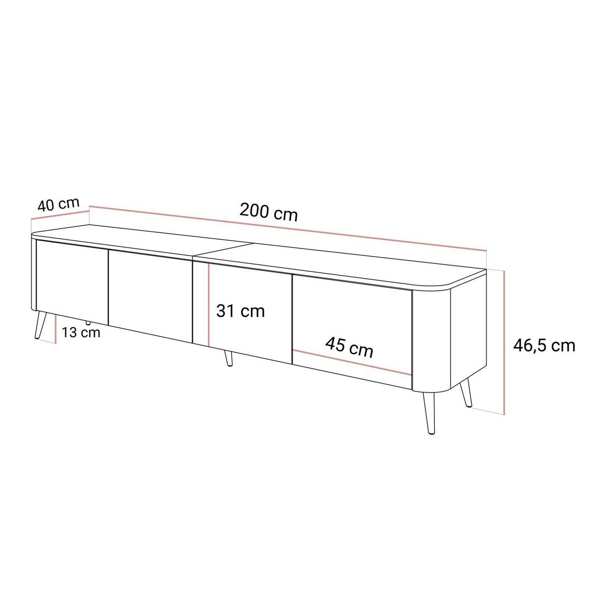 TV-SCHRANK CELESTE PUSH OPEN mit Beleuchtung auf Schräge chromfarbene Füßen - Kaschmir, Holzwerkstoff (200/46.5/40cm) - Lookway