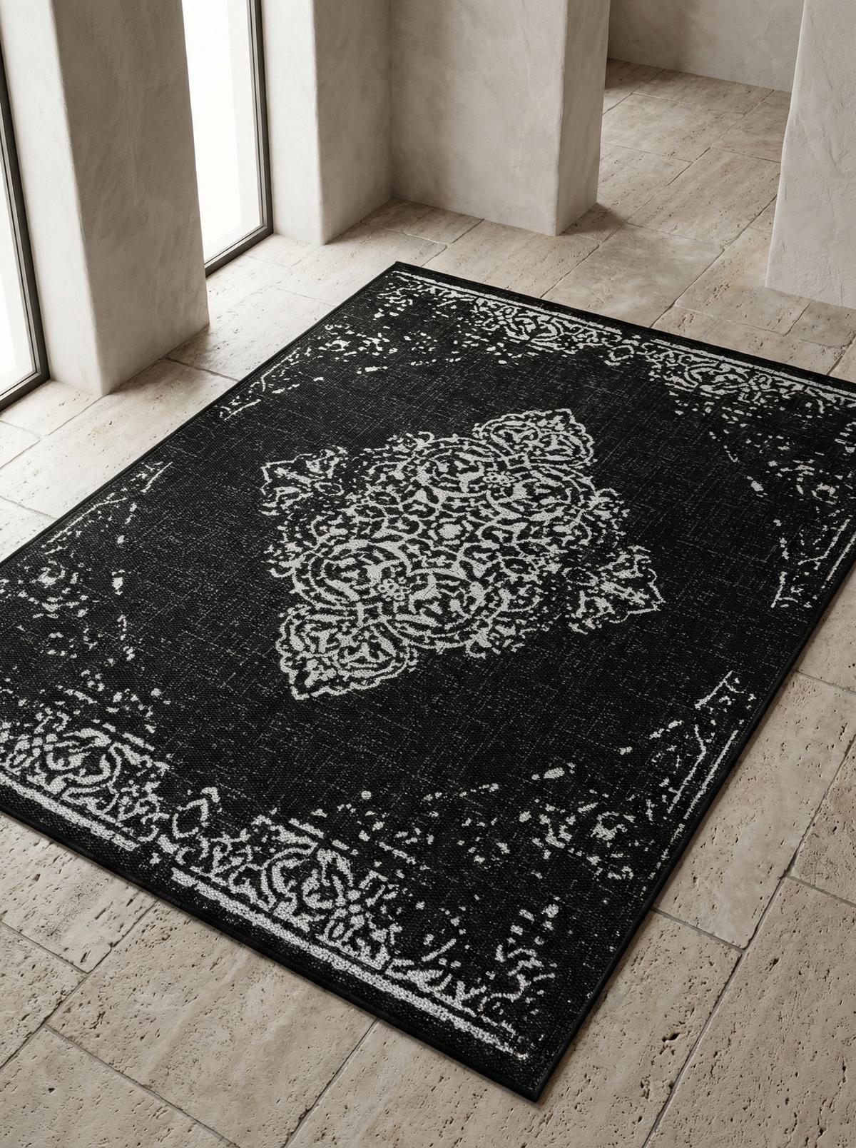 TEPPICH Outdoor SARNTAL in Schwarz, im Vintage-Stil, aus Polypropylen, 120 x 170 cm - Schwarz, Textil (120/170cm) - KADIMA DESIGN