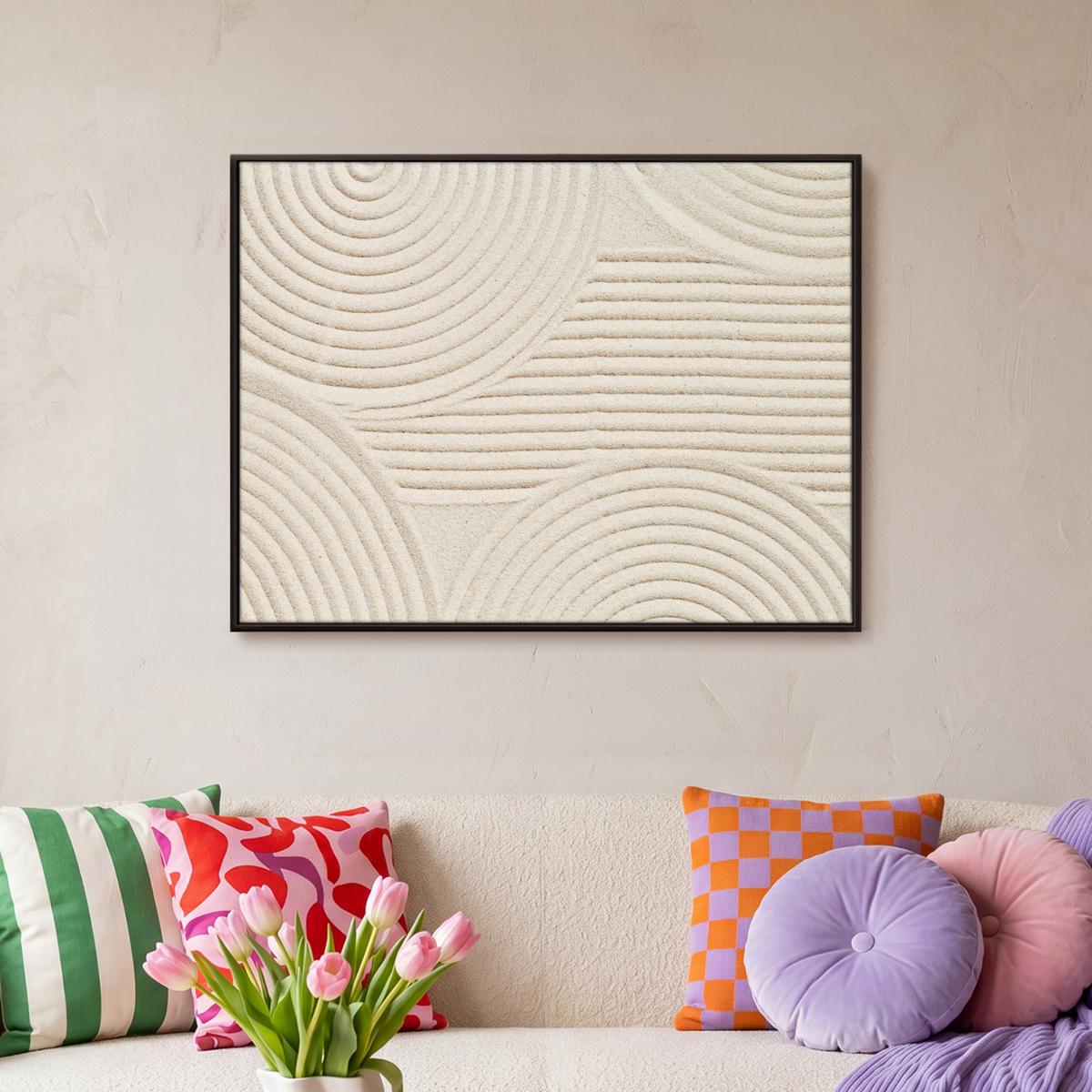 LEINWAND Bilder mit Rahmen - Muster - Abstrakt - Weiß - 70x50 - Beige, Textil (70/50cm) - MuchoWow