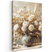 LEINWANDBILD Blumen - Vase - Stilleben - Beige Wanddeko 40x60 cm - Creme, Textil (40/60cm) - MuchoWow