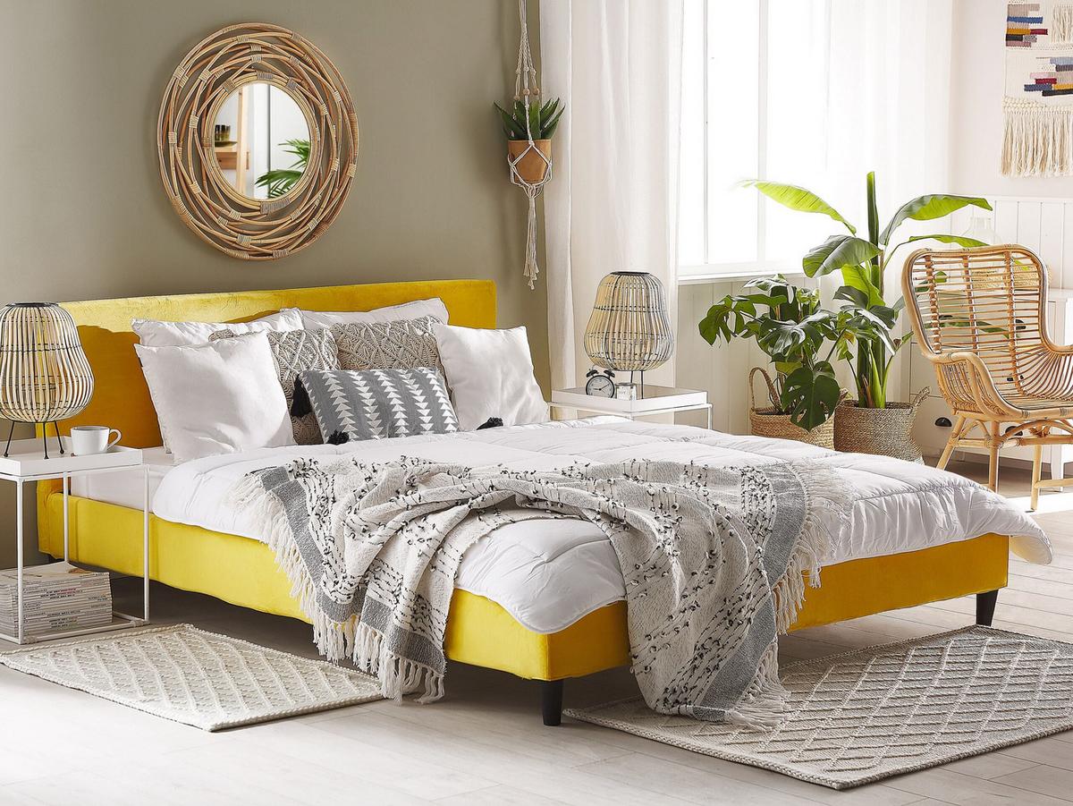 BETTRAHMENBEZUG Samtstoff 180/200 cm Gelb Fitou - Gelb, Textil (190/214cm) - Beliani