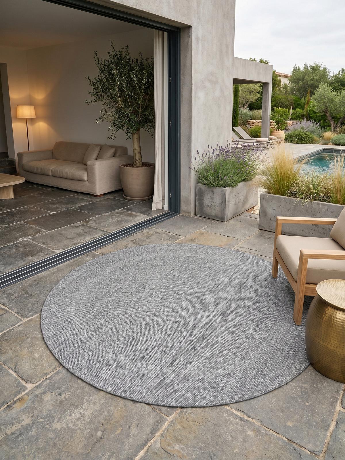 TEPPICH Outdoor ALSTER in Grau, einfarbig, Ø 160 cm - Grau, Textil (160/160cm) - KADIMA DESIGN