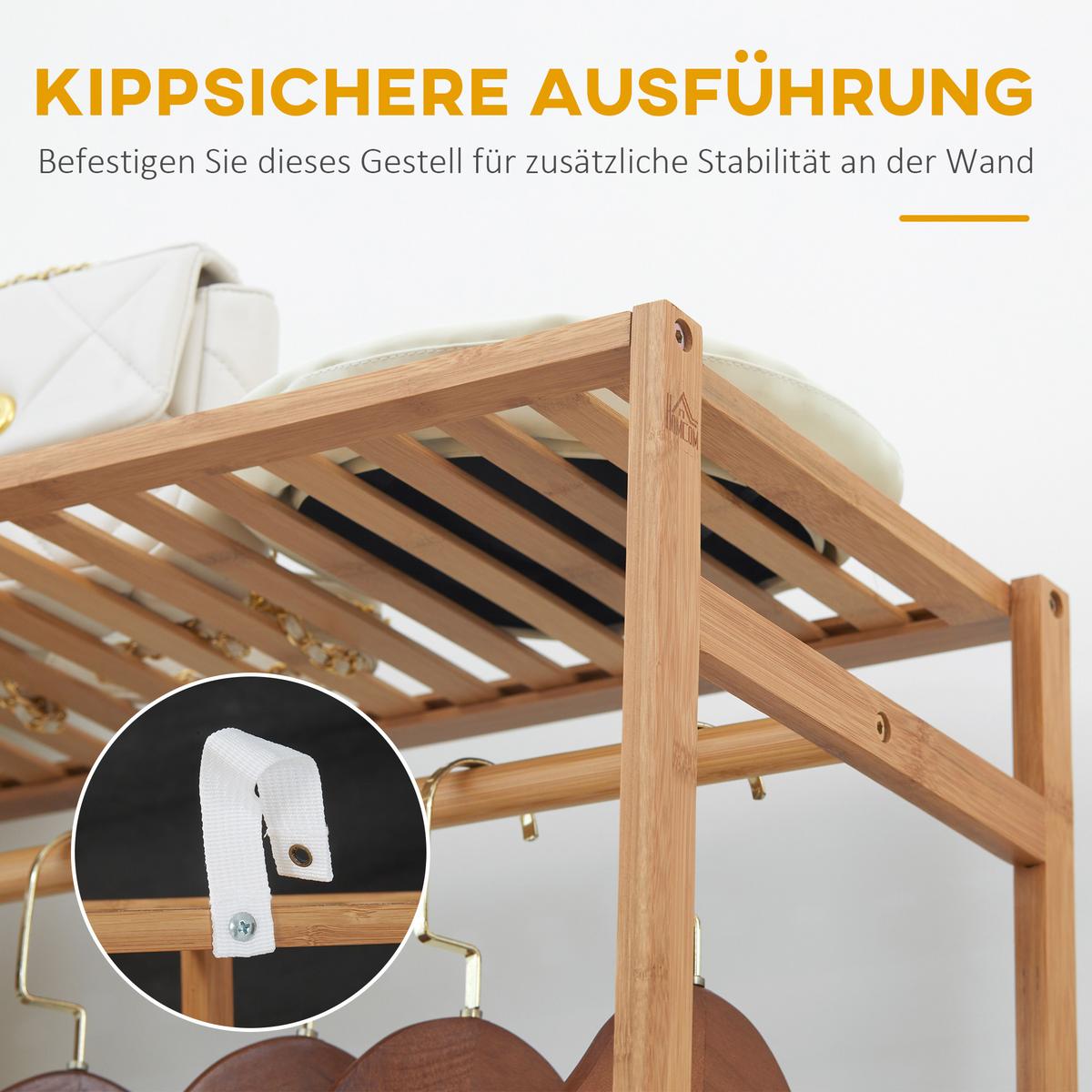 KLEIDERSTÄNDER Garderobenständer mit Kleiderstange, Schuhablag, Regal, Garderobe - Naturfarben, Holzwerkstoff (30/145/90cm) - HOMCOM