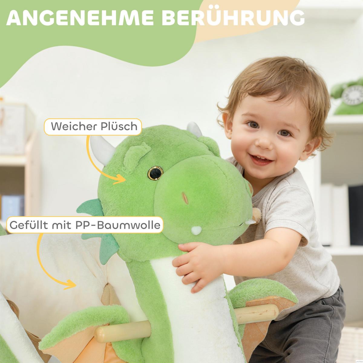 SCHAUKELTIER Dinosaurier-Schaukel interaktive Tiergeräusche weiche Füllung Grün - Grün, Textil (39/66/73cm) - AIYAPLAY